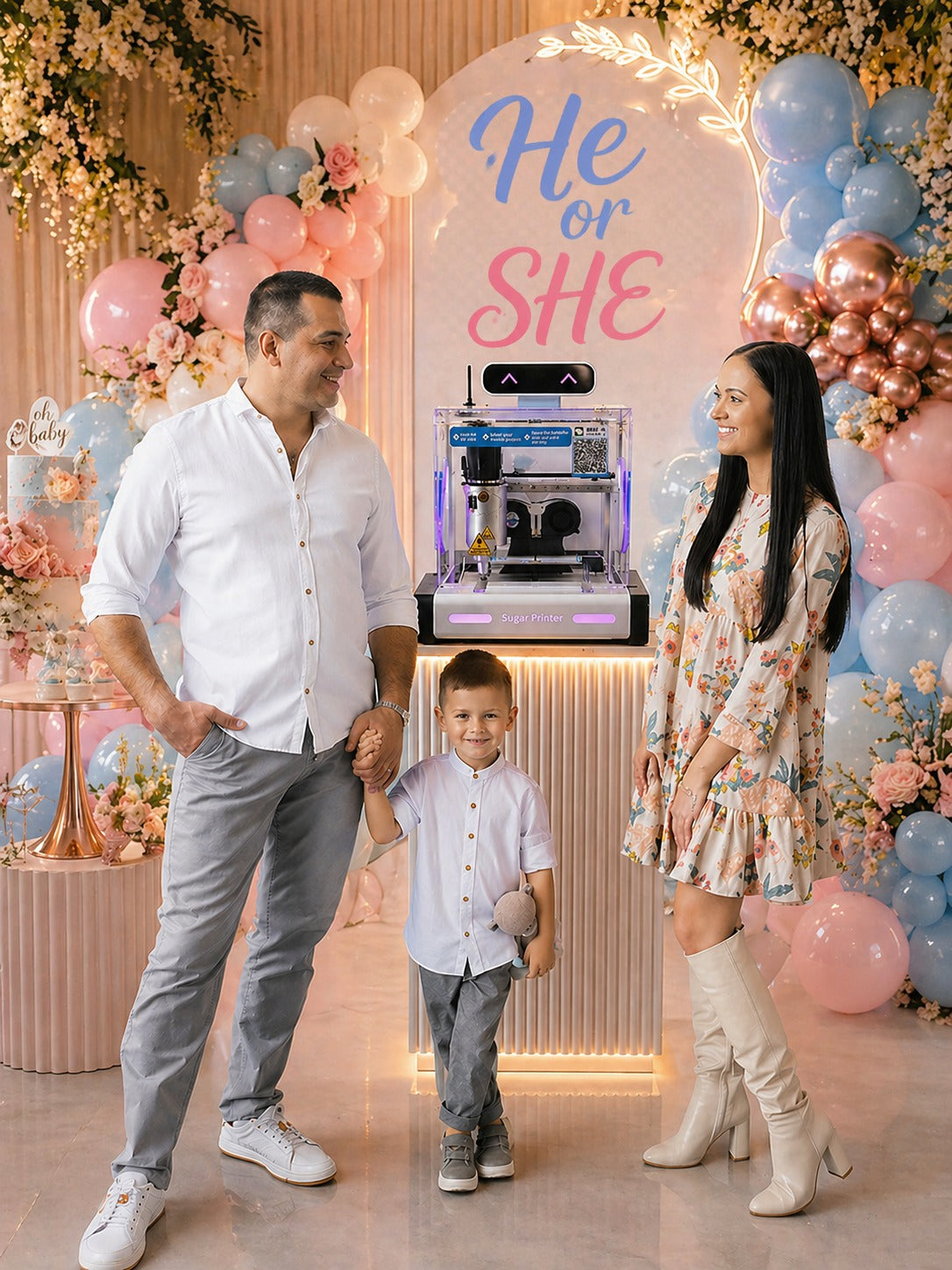 BetaByte machine live printing sugar art at a Sydney gender reveal event